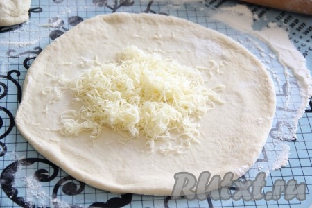 Выложить часть сыра на середину лепёшки.