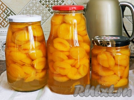 Сироп снова довести до кипения и сразу же залить его в банки. Банки плотно закрутить крышками. Перевернуть банки с абрикосами в сиропе, накрыть теплым одеялом и оставить до полного остывания. Затем убрать в прохладное место для хранения. Вкусные абрикосы в сиропе на зиму готовы.
