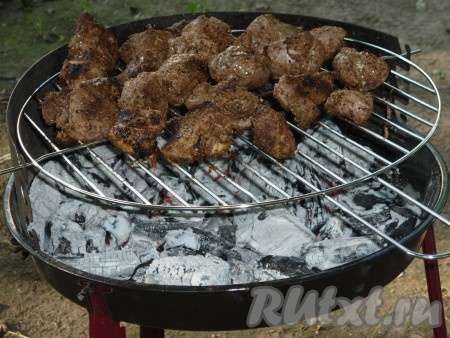 Жарить шашлык, периодически переворачивая (но не часто, иначе он будет сухим), до готовности или до желаемой степени прожарки. Около 12-15 минут. Готовность можно проверить таким способом: проколоть кусок мяса и посмотреть, какой сок будет выделятся, если светлый, прозрачный, а не кровянистый, значит шашлык из баранины готов. Можно снимать с решётки и горячим подавать на стол.&nbsp;
