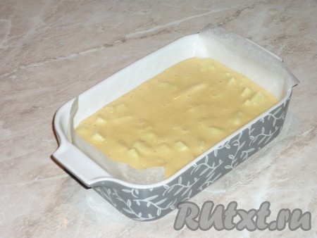 Вылить тесто в форму для выпечки, застеленную пергаментом, и отправить в разогретую до 180 градусов духовку на 30-35 минут.&nbsp;
