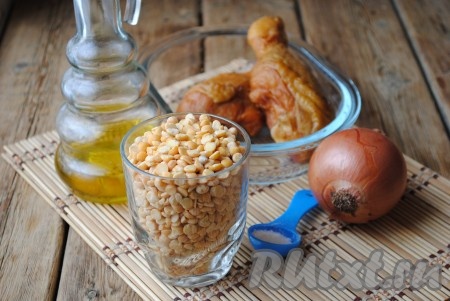 Ингредиенты для приготовления гороховой каши с копченостями