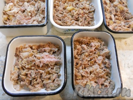 Разложить мясо по судочкам на половину объема.