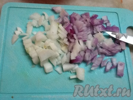 Нарезать очищенный лук.