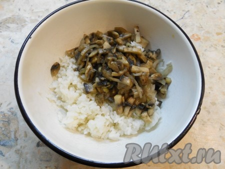 Добавить обжаренные с луком грибы (остудить).