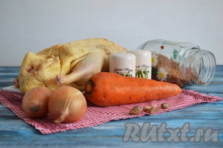 Подготовить необходимые продукты для приготовления утки, тушеной с гречкой
