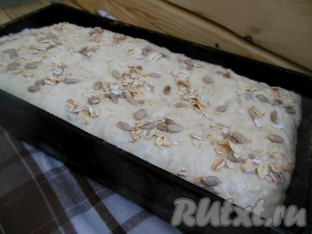 Сверху, по желанию, посыпьте овсяными хлопьями, кунжутом, семенами подсолнечника и дайте подойти в течение 15-20 минут.