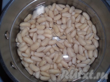 Затем воду слить, выложить фасоль в кастрюлю для варки и полностью залить свежей холодной водой. Не солить!&nbsp;
