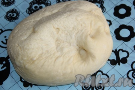 В глубокую миску влить запенившуюся опару, растопленное и остывшее сливочное масло, добавить яйца, сахар и ванильный сахар, перемешать, затем всыпать соль и часть муки, перемешать столовой ложкой. Частями добавляя оставшуюся муку и тщательно вмешивая её руками, замесить мягкое, нежное, не липнущее к рукам тесто. Выложить тесто в миску и, накрыв полотенцем, поставить в тёплое место часа на 1,5-2. Тесто хорошо поднимется. Затем поднявшееся тесто слегка обмять и дать подняться во второй раз. В итоге у нас получится очень нежное, воздушное дрожжевое тесто.