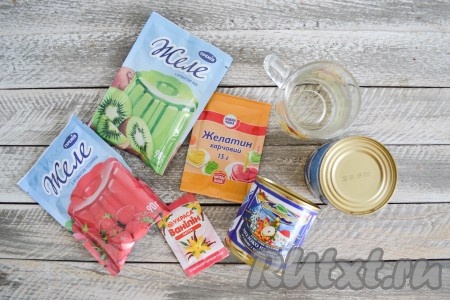 Подготовить необходимые ингредиенты для приготовления многослойного желе.
