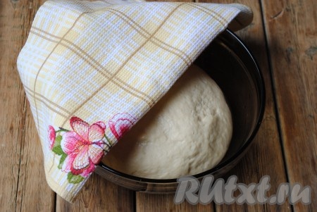 Тесто накрыть полотенцем и отправить в тёплое место на 1 час. 
