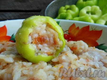 Каждый перец плотно заполните подготовленной начинкой.