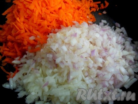 Лук нарежьте небольшими кусочками, морковь натрите на терке.