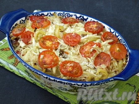 Мясо с рисом и капустой в духовке