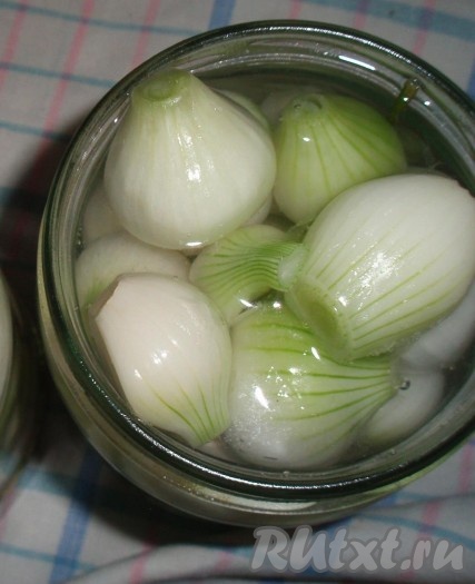 1 литр воды довести до кипения, добавить лимонную кислоту и подкисленной водой залить лук.
