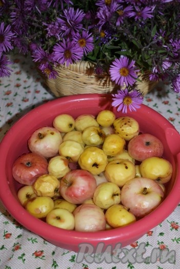 Охлаждаем ранетки, заливая их холодной водой. Сменив воду 5-6 раз, сливаем ее.
