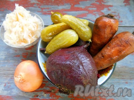 Для приготовления винегрета без картошки, я использовала вот такие ингредиенты.