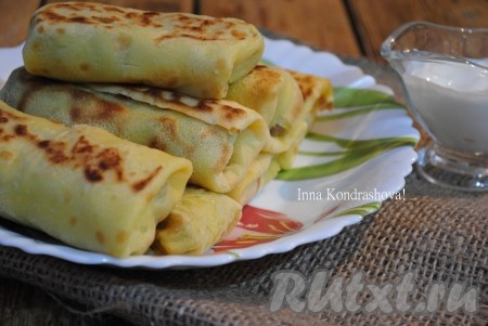 Аппетитные, сытные, вкусные блины с мясным фаршем готовы.&nbsp;
