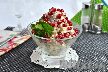 Рецепт салата с гранатом и говядиной