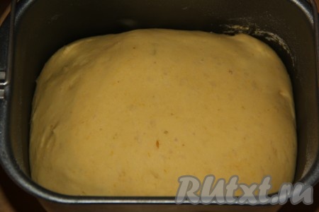 Если замешивать тесто вручную, тогда соединить тёплое молоко, растопленное не горячее сливочное масло, желтки, сахар, тыквенное пюре и дрожжи, слегка перемешать, оставить на 20 минут. Затем всыпать муку и соль. Замесить мягкое и нежное тесто. Оставить тесто в тепле на 1,5 часа. Тесто хорошо поднимется.
