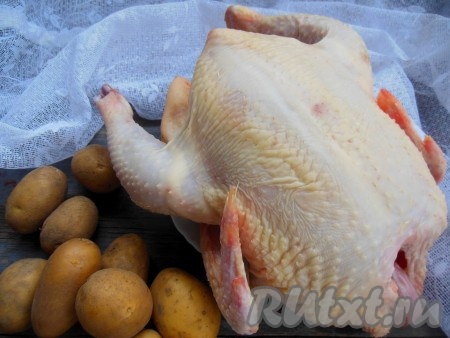 Для приготовления курицы, фаршированной картошкой в духовке, мне потребовались вот такие ингредиенты.