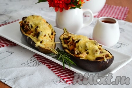 Баклажаны, фаршированные грибами, запеченные в духовке