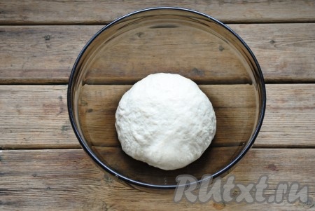 Замесить не липнущее к рукам, мягкое тесто. В миску, смазанную растительным маслом, поместить тесто и, накрыв его полотенцем, поставить в тёплое место на 1 час. 