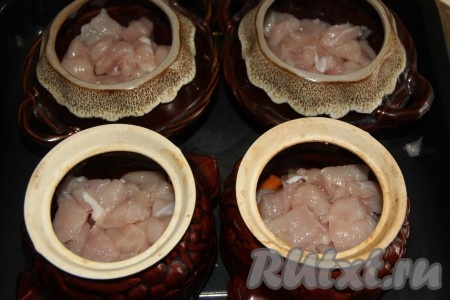 Затем выложить куриное филе.