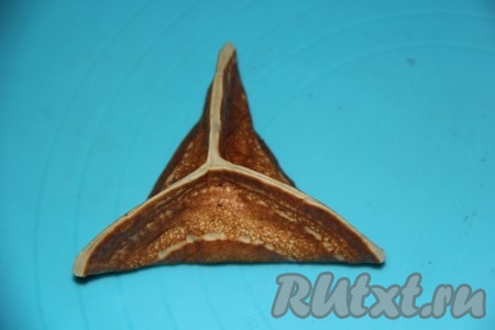 Скрепить края блинчика в виде треугольника.
