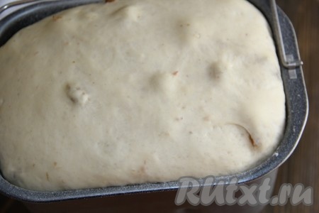 Выставить режим хлебопечки "Замес теста", он занимает у меня 1,5 часа. Изюм обдать кипятком и обсушить, по звуковому сигналу добавить его в хлебопечку. Тесто в хлебопечке в результате замешивания хорошо поднимется. Если вы готовите тесто руками, тогда в тёплой воде нужно растворить дрожжи и сахар, минут через 15, когда на поверхности появятся пузырьки, добавить растительное масло, муку и соль. Замесить нежное тесто, в конце замеса добавить изюм и вмешать его в тесто. Накрыть тесто полотенцем, оставить на 1,5 часа в тепле для подхода, тесто хорошо поднимется.
