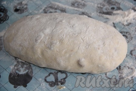 Готовое тесто хорошо обмять, сформировать батон и обвалять его в муке.

