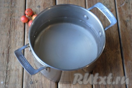Поставить кастрюлю с водой на огонь, довести до кипения, добавить в сахар и проварить сироп 2-3 минуты (до полного растворения сахара).&nbsp;
