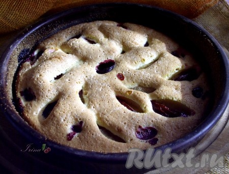 Поставить шарлотку со сливами в теплую духовку и выпекать при температуре 180 градусов 30-40 минут. Готовность проверить бамбуковой шпажкой (если при прокалывании теста она остается сухой - шарлотка готова). Верх шарлотки должен получиться золотистым и хрустящим.
