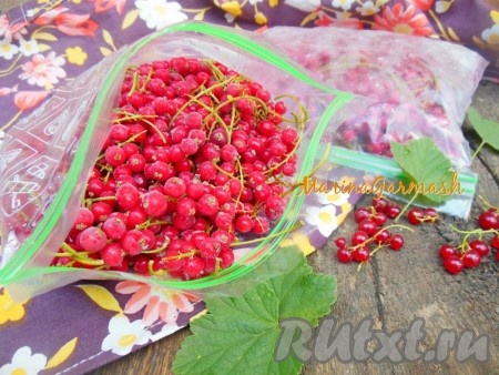 Расфасованные пакетики или контейнеры с красной смородиной, закройте и переложите в морозилку. Срок хранения такой заготовки один год. Для использования замороженной красной смородины в выпечке, ягодки отделите от веточек (это делается очень легко и быстро), слегка разморозьте. Для приготовления напитков ягодки можно использовать вместе с веточками, в них, кстати, тоже содержится огромное количество витаминов. Оригинально они будут смотреться и в качестве украшения десертов. Заморозить красную смородину совсем несложно, зато зимой вы сможете готовить из этих вкусных и полезных ягод немало прекрасных блюд.