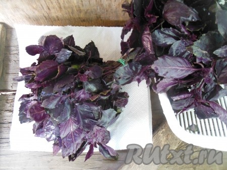 Затем переложите пучки базилика на бумажное или вафельное полотенце. Оставьте, примерно, на 1 час, время от времени переворачивайте пучки, чтобы с них стекло как можно больше воды и они хорошо просохли. При необходимости, замените бумажное или вафельное полотенце на сухое.
