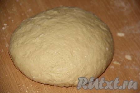 Подсыпая оставшуюся муку, хорошо вымесить тесто до гладкого и эластичного состояния. Поместить тесто в пакет и убрать в холодильник на 30 минут.
