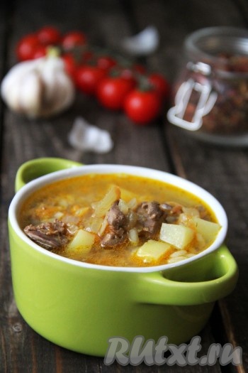 Вот такой аппетитный, яркий и очень вкусный&nbsp;суп из куриной печени с картошкой получился. Наваристый супчик, приготовленный по этому рецепту, наверняка, понравится всей семье, попробуйте!
