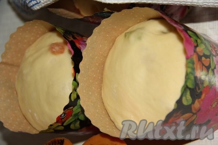 Тесто в формах оставить в тепле на 1,5 часа, куличи увеличатся в размере.
