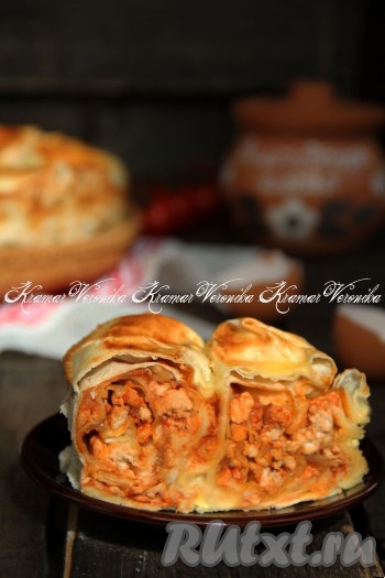 Пирог-улитка из лаваша с фаршем