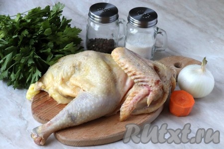 Подготовить продукты для приготовления куриного бульона в мультиварке.
