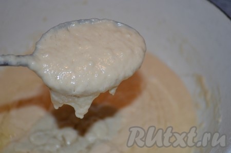 Тесто тщательно перемешать, оно будет достаточно густым.
