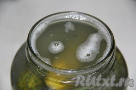 В течение трёх дней снимать с воды пенку, которая образуется в процессе брожения. Банку лучше поставить на тарелку, у меня немного потекла вода по банке.
