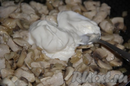 Затем добавить сметану, соль и специи по вкусу.
