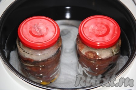 Налить в чашу тёплую воду так, чтобы она покрыла 1/3 банок. Закрыть крышку мультиварки и выставить режим "Тушение" на 4 часа. Как только прозвучит звуковой сигнал, выключить мультиварку! Аккуратно достать банки и закрутить крышки. Вернуть банки с консервами из горбуши обратно в мультиварку и оставить их там до полного остывания под закрытой крышкой мультиварки. Я оставила на ночь, а утром достала банки полностью остывшими и убрала в холодильник (можно поставить и в погреб). Хранить такие консервы из горбуши можно в течение 6-8 месяцев.
