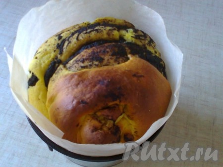 Разогрейте духовку до 200 градусов, выпекайте кулич в течение 10 минут. Затем снизьте температуру до 180 градусов и пеките ещё 30-35 минут. Время выпекания будет зависеть от вашей духовки. Чтобы верхушка кулича сильно не зарумянилась, через 10-15 минут можно накрыть его фольгой. Готовность можно проверить сухой деревянной шпажкой. Шпажка должна быть сухая.
Готовый кулич достаньте из духовки и охладите.