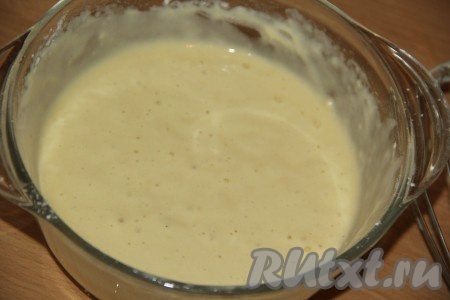 Кляр получится не жидким, чуть гуще, чем тесто на блины.
