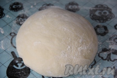Подошедшее тесто переложить на припылённый мукой силиконовый коврик (или на стол), хорошо обмять и, накрыв полотенцем, оставить на 30 минут.
