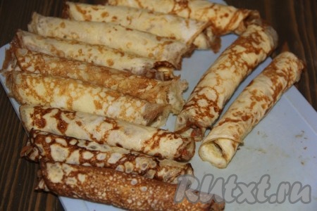 Вот такие аппетитные блинные рулетики с печёнкой получились, можно подать в тёплом или в холодном виде.
