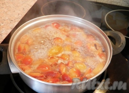 Сливу залить холодной водой, довести до кипения, добавить сахар, имбирь, корицу, кардамон и гвоздику. Варить в течение 2-3 минут.