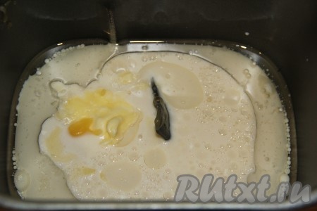 По прошествии 10 минут опара должна запузыриться - это значит, что дрожжи начали работать и с ними всё в порядке. Влить в ведёрко подошедшую опару.
