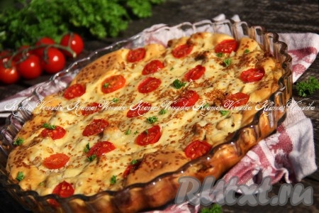Заливной пирог на сметане и майонезе с фаршем